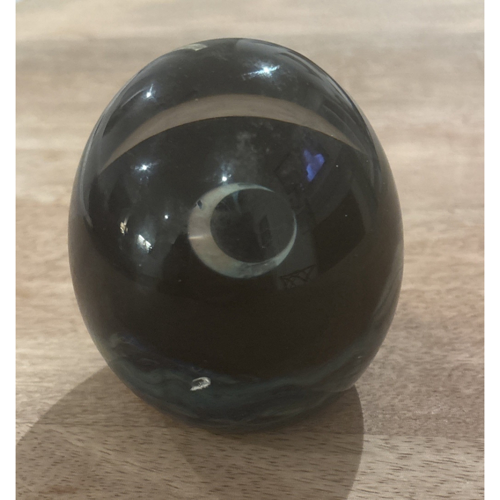 Art Signed Silvery Moon & Waves Paperweight